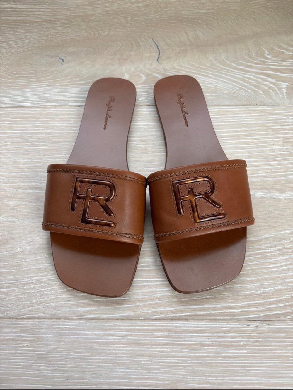 Lauren Ralph Lauren Andela Burnished Calfskin Slide Sandals